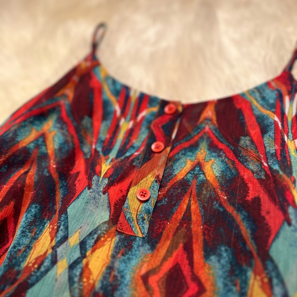 Alice + Olivia Chiffon Button Tribal Chiffon Spaghetti Strap Mini Dress - Picture 5 of 9